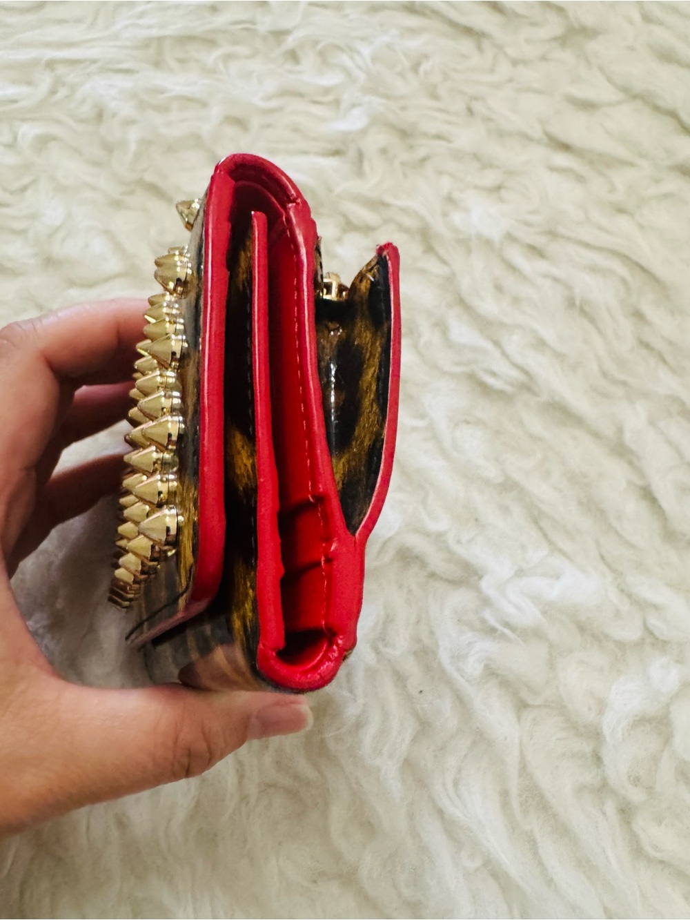 Christian Louboutin Leopard Print Studded Wallet with Red Trim - Picture 12 of 15
